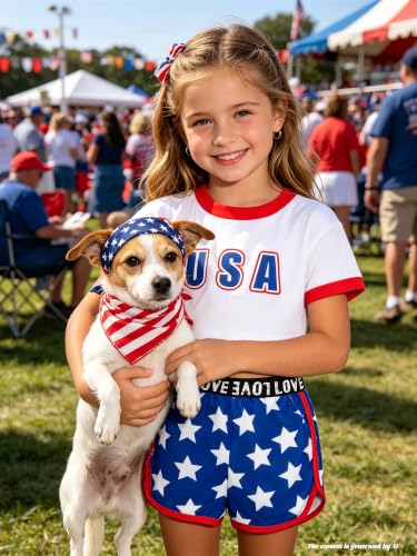 Image of Betusline Girls Summer 2 Piece Outfits,Kids Short Sleeve Crop Top & Shorts Set with Side Pockets