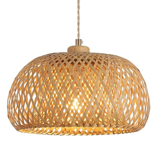 Rattan Pendelleuchte, 30cm Bambus Lampenschirm Boho, Hängelampe...