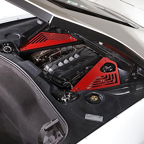 Image of TOYCIDFG Engine Bay Panel Cover Trim Compatible with C8 Corvette 2020-2024, Left Right Splash Shield Oxidation Case Guard Auto Aluminium Interior Body Part Accessories (Red - A)