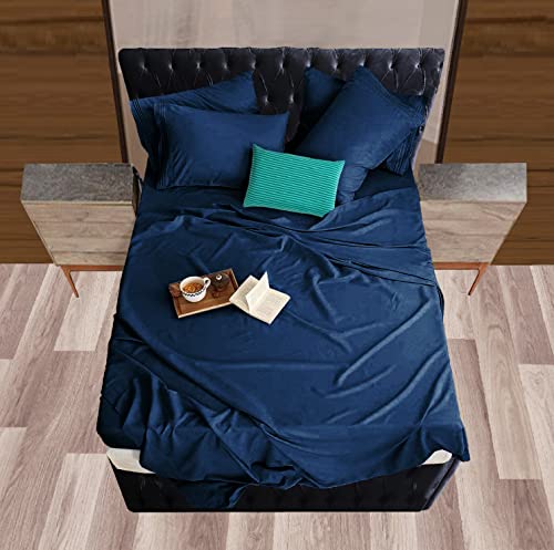 Image of Mocassi Hotel Luxury 1800 Thread Count Bedding Pillowcases Standard Size Set of 2 - Pillow Covers - Pillow Protector - Cooling Pillowcases (Set of 2 Standard /Queen Size, Navy Blue)