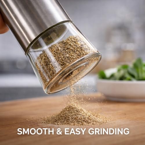 Image of Stainless Steel Salt and Pepper Shaker Set by ENHANCIO, Pack of 2 | Moisture-Proof Lids, Clear Glass Bottom, Easy Refill Spice Dispensers for Kitchen, Dining Table and Professional Chefs