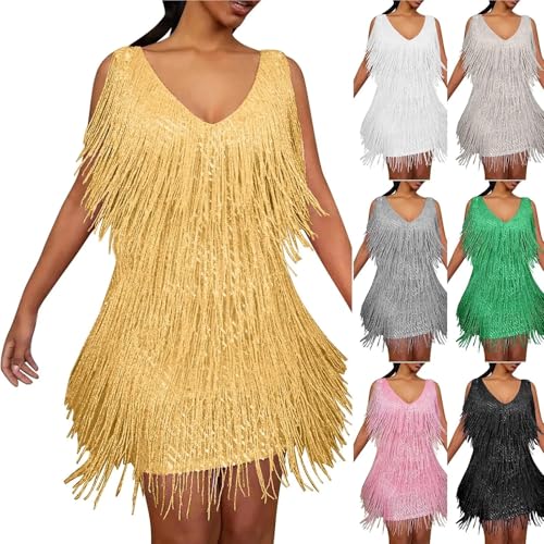 Women's Backless Sequins Evening Dress Elegant Tight Tassels Sleeveless Mini3