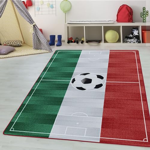 Kinderteppiche für Kinder Fußball Italien Design Spielteppich Fußballfeld Motiv Waschbar Jungen &...