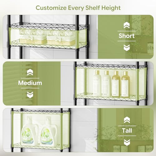 Image of Simple Trending 4 Tier Over The Toilet Storage Rack, Bathroom Organizers and Storage Over Toilet with Adjustable Shelf and Basket, (Black)