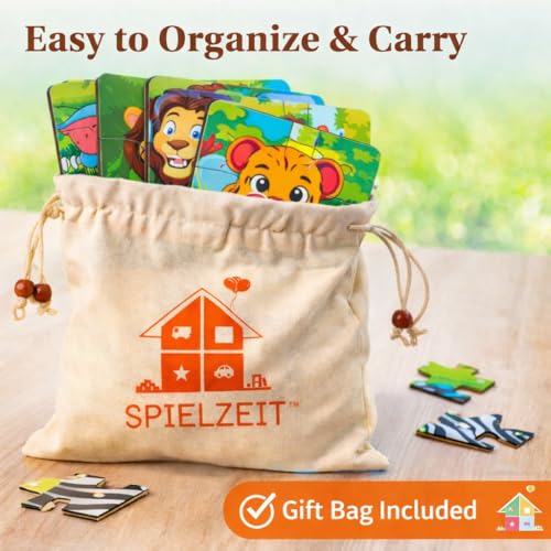 Image of 5 in 1 Wooden Animal Puzzle for Kids Age 2+ | Includes Storage Bag | Montessori Preschool Learning Toy | Jigsaw Puzzle Set for Toddlers | Educational Toy Gift for Boys & Girls (Pack of 5)