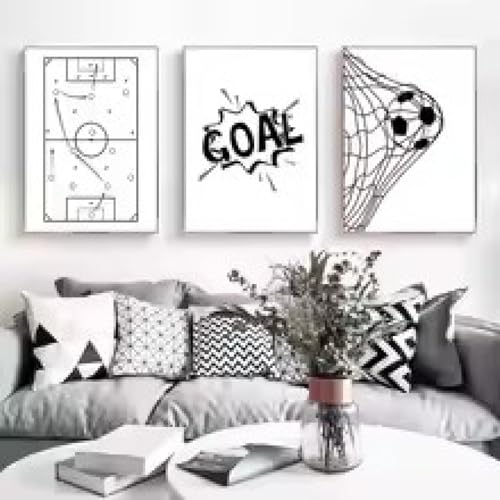 Toile but de football design noir et blanc pour décoration salon style sportif