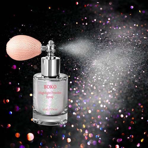 Boko Spray de glitter corporal, spray de glitter iridescente para...