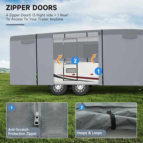 Image of 5th Wheel Cover Extra-Thick 7 Layers Top, Fits 28'-31' RV, Heavy Duty Anti-UV Waterproof Windproof 5th Wheel RV Cover, with 3 Pcs Extra Straps