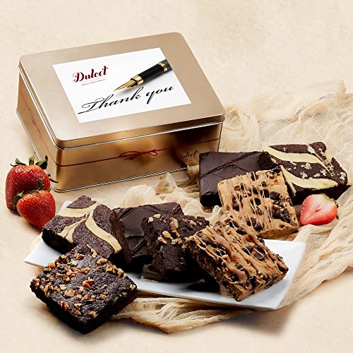 Dulcet thank you gift basket with 18 individually wrapped fudge brownies and card