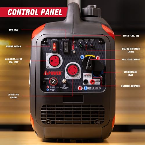 A-iPower SUA2000iD 2000 Watt Portable Inverter Generator Gas & Propane Powered, Small with Super Quiet Operation for Home, RV, or Emergency - Image 5