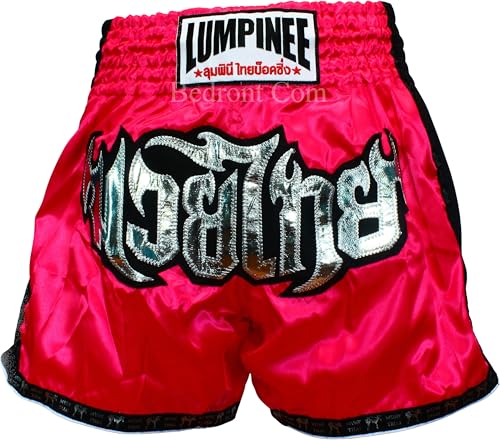 Lumpinee™ Original Muay Thai Boxing Shorts for Kickboxing and Contact Sports. Model Retro RED™ (US, Alpha, Medium, Regular, Regular, Retro Red)
