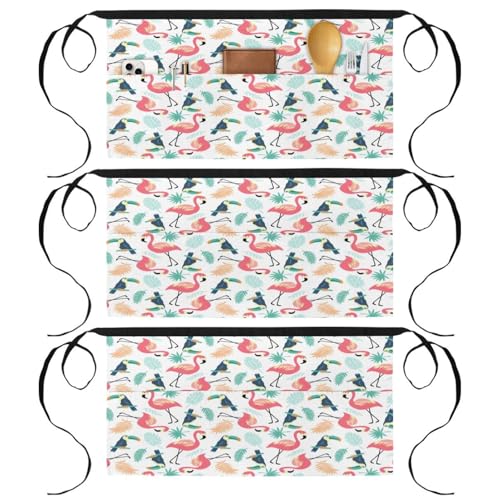 Lot de 3 tabliers courts de chef avec 3 poches pour cuisine et bistrot