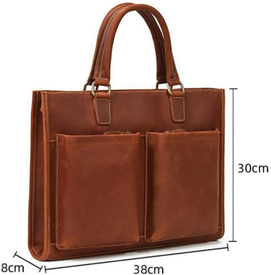 Briefcase Handbag Cowhide Shoulder Crossbody Bag Computer Bag Men Leather(E)