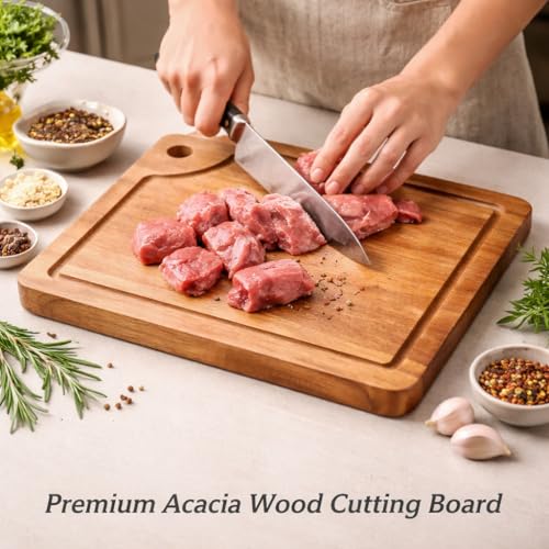 Tabla de Cortar de Madera Premium de Acacia, 40,6 x 30,5 x 1,5 cm – Tabla Reversible para Cocina con Ranura para Jugos, Ideal para Carnes, Verduras, Frutas y Pan miniatura 6