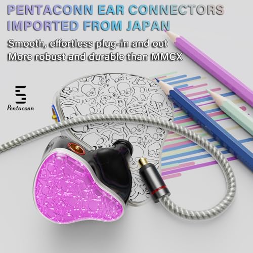 Image of BASN Bmaster5 in Ear Monitors, 1DLC Diaphragm+4BA 5 Drivers Drummers Headphones with Silver-Plated OFC Cable, Noise Isolation IEM Earbuds for Musicians (Pink)