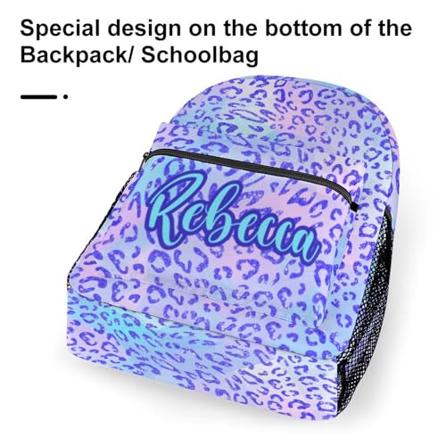 Personalized Blue Purple Bling Leopard Print School Backpack for Students Children Custom Themed Schoolbag for Girl Boy Casual Bookbag 16 In4