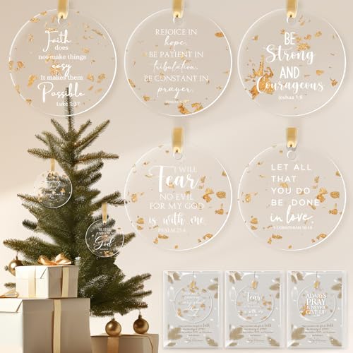 Thyle 10 Sets Christmas Tree Christian Ornaments Gold Foil Acrylic