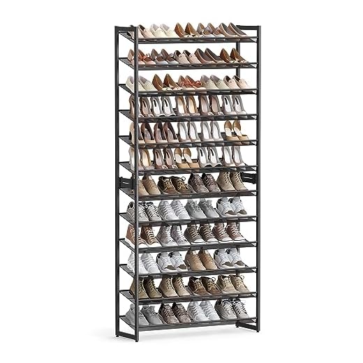 SONGMICS Shoe Rack, 12-Tier Shoe Organizer, Metal Shoe Storage for Garage, Entryway, Set of 2 6-Tier Stackable Shoe Shelf, with Adjustable Flat or Angled Shelves, Holds 48-60 Pairs, Black ULMR12B