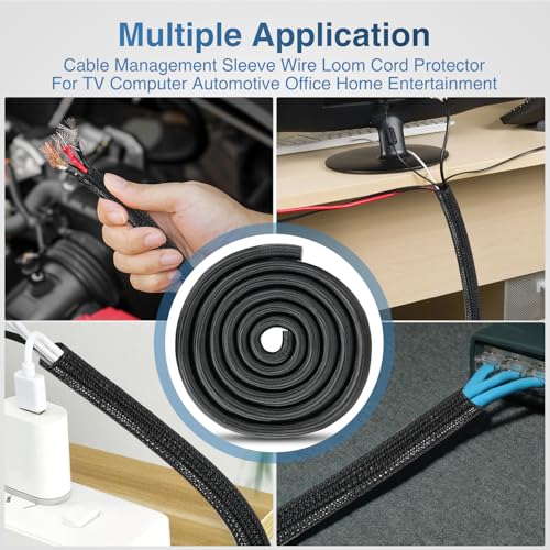 Image of Nilight Cable Sleeve, 25ft-1inch Cord Management Sleeves Black Wire Loom