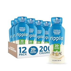 Ripple Vegan Protein Shake | Vanilla | 20g Nutritious Plant Based Pea Protein | Shelf Stable | No GMOs, Soy, Nut, Gluten, Lactose | 12 Oz, 12 Pack