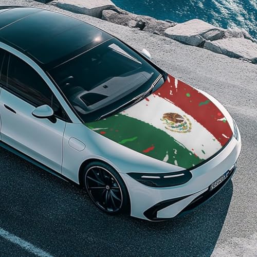 Image of Mexican Flag Style Car Hood Cover Protector Stretchable Car Hood Wrap Blankets Mexican Independence Day Decorations Automotive Exterior Accessories for Compact SUV Sedans Trucks Pickup