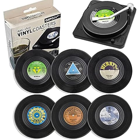 Litensh Retro Vinyl Record Coasters Set Cover