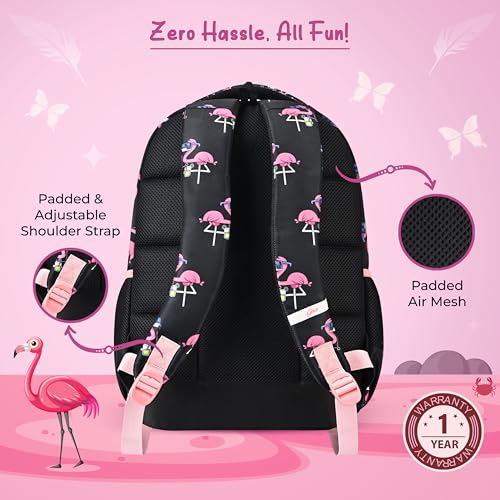 Image of Gear Flamingo 15 inch /21L Medium Water Resistant School Bag | Casual Backpack | Daypack | Travel Backpack | Kids Bag for Boys /Girls (Black - Pink)