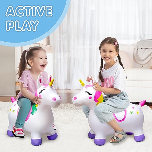 JOYIN Bouncy Unicorn Horse, Kids Ride On Bouncer, Toddler Girl Bouncing Animal Hopper, Inflatable Hopping Toy for Birthday Gift, 18 Months 2 3 4 5 Year Old Kids Toddlers Boys Girls - Image 6