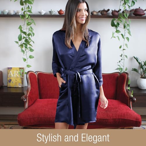 Luxury Artisan Silk Robes For Women, Washable Pure 27 Momme Mulberry Silk Robe Short2