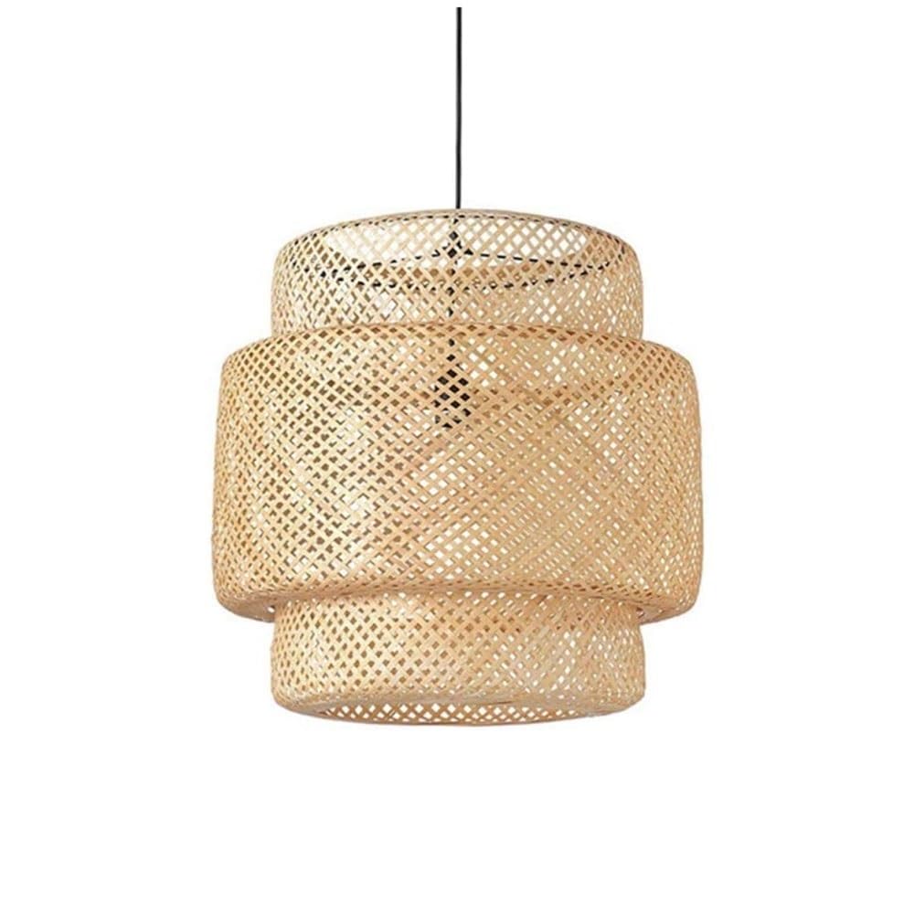 BLOOHK Modern 3-Tier Rattan Pendant Light, Hand-Woven Bamboo Chandelier, Layered Drum Mesh Hanging Lamp for Dining Room, Kitchen Island, Bedroom
