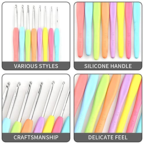 Image of VIRADHAM Crochet Hooks Set of 9 - Aluminum Crochet Needles with Soft Rubber Handles And Stitch Markers - Ergonomic Kit for Arthritic Hands - Comfortable Grip Yarn Craft Tools for All Skill Levels (9 Pcs Multicolor)