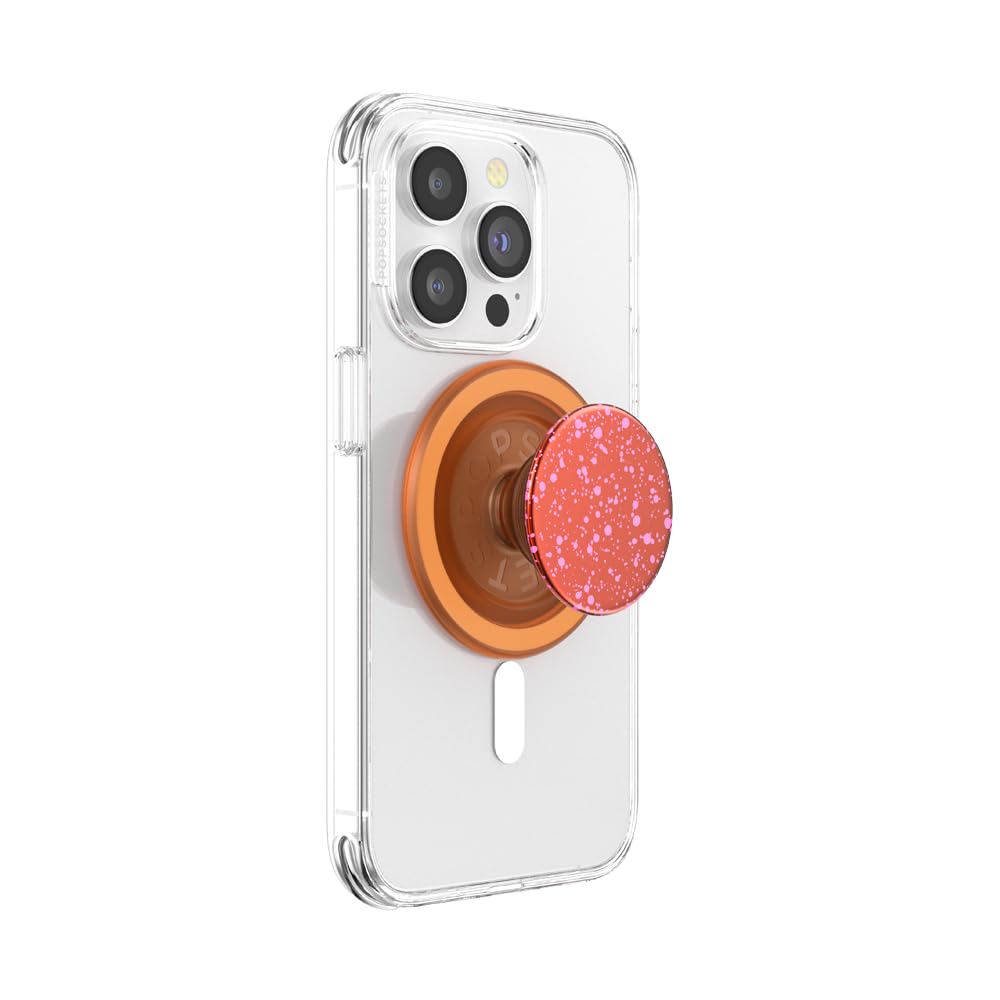 PopSockets: PopGrip Round for MagSafe - Includes Adapter Ring for MagSafe - Extendable Base and Handle with a Interchangeable Top for Smartphones and Cases - Aluminium Clay Speckle