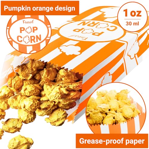 Image of CUSINIUM 1oz Orange Paper Popcorn Bags (100-pack) - Carnival Theme - Customizable
