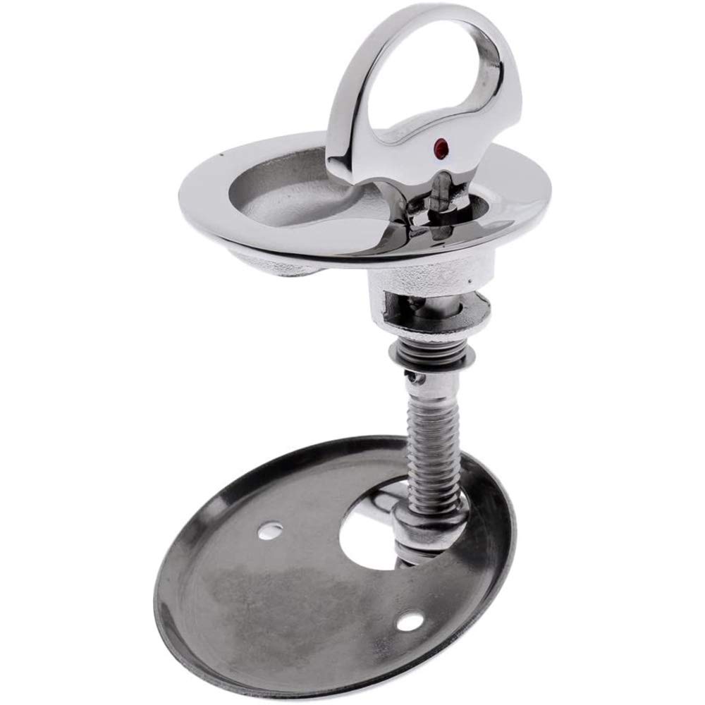 POFET Maniglia di sollevamento a tiro con chiusura a camma per portello, montaggio a incasso, con piastra posteriore, 52 mm, acciaio inox 316, per barca, argento