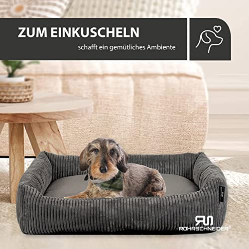 Rohrschneider Hundebett waschbar für kleine und mittelgroße Hunde mit Hundekissen Cord grau (ca. 70x50 cm) inkl. Gassibeutel