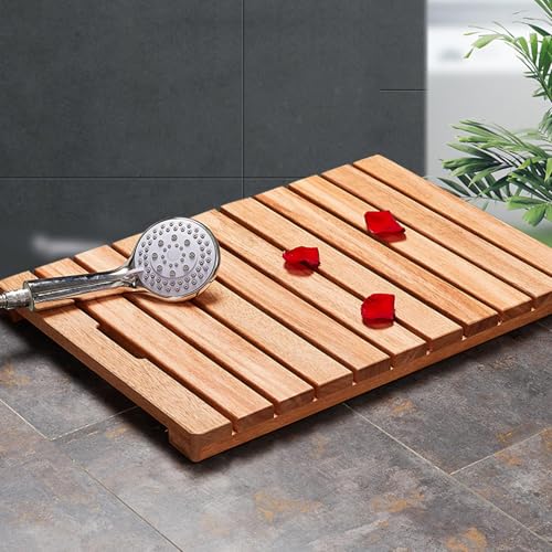 BAOTEDSL Natural Anti-Slip Bamboo Bath Mat,Durable Rectangular Wooden Bath Mat,Bathroom Solid Wood Floor Mat,Bamboo Duckboard Bath Mat,Water Resistant Shower Mat,Bathtub Mats,30x30cm