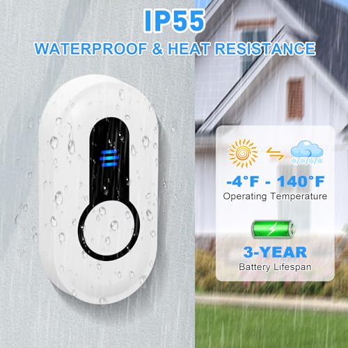 Sanjie CC21WH-DU 1-2 US Wireless Doorbell Battery Operated Vibrating Led Flashing, Wireless Doorbells For Home,Hearing Impaired Doorbell Chime Kit,Battery Powered 4 Working Modes 5 Volume Level thumb #6