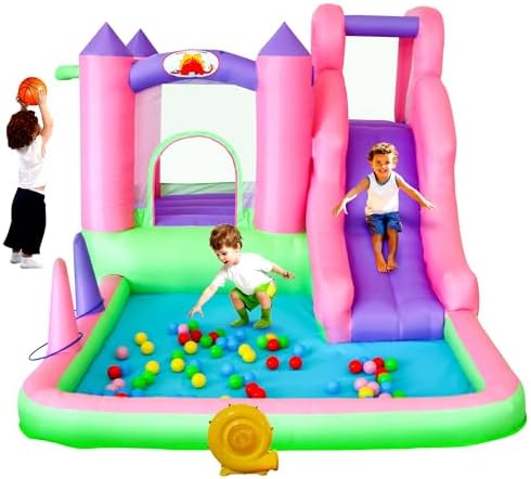 Inflatable Bounce House with Blower, 7 in 1 Jumping Castle with S...