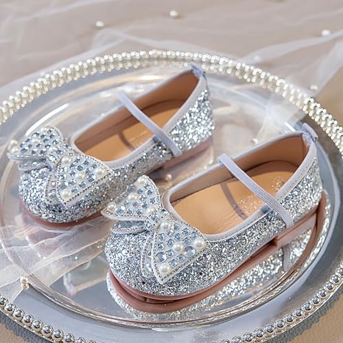 Toddler Girls Dress Shoes Flower Girl Soft Sole Comfortable Slip on Mary Jane Ballet Flat Shoes with Rhinestone3