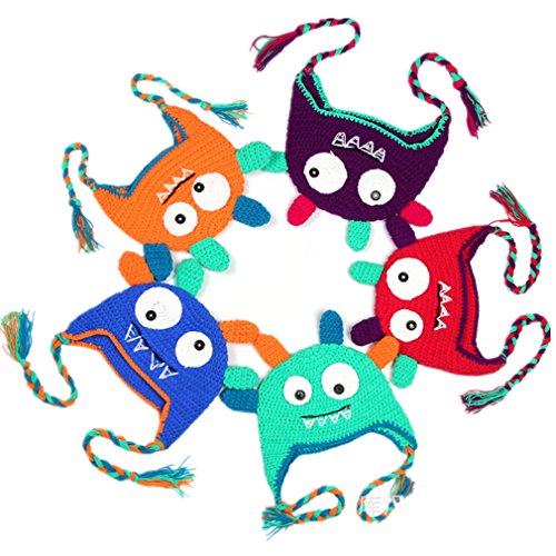Kafeimali Children's Baby Winter Caps Crochet Earflap Beanie Knit Cartoon Big Eyes Devil Hats2