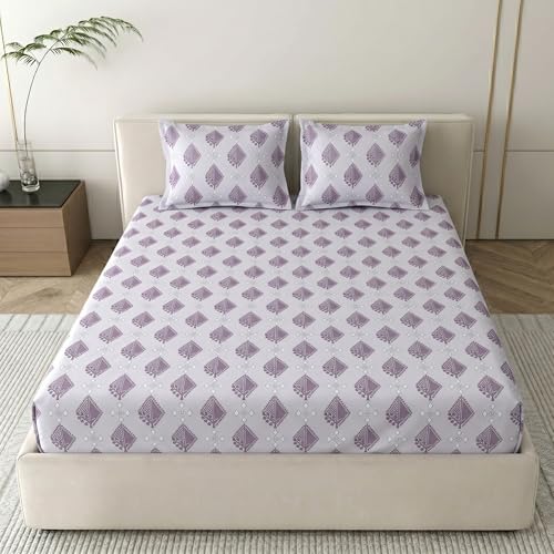 Image of Mafatlal 186 TC Grace Pure Cotton Double Size Bedsheet | 90 x 100 Inch | Soft Breathable Cotton Bed Sheet Set with 2 Pillow Covers | Violet Purple