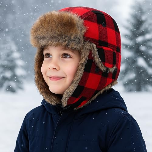 Baby Toddler Winter Trapper Hat Warm Faux Fur Aviator Hat Russian Ushanka Trooper Hunting Ski Hat with Ear Flaps Age 1-8T4