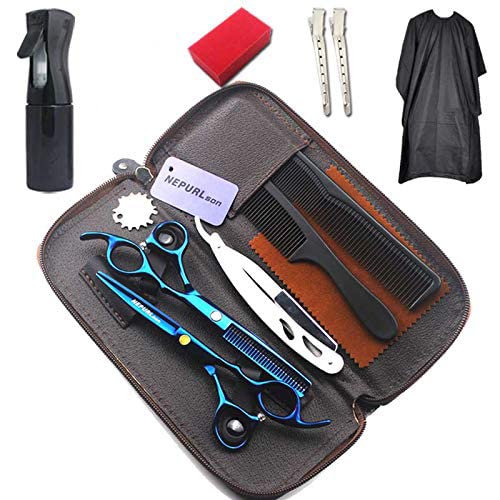 Ciseaux de coiffeur JIESENYU lot de 3 bleus 15,2 cm pour éliminer les fourches proprement chez soi