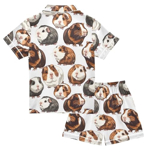 ALAZA Cute Pig Guinea Satin Pajamas Set Short Sleeve Button Down Sleepwear Summer Pjs 2 Piece2