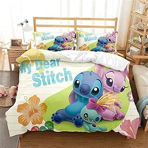 DELLIOP Funda Nórdica Lilo & Stitch para niña | Cubierta de Edredón con Cierre de Cremallera...