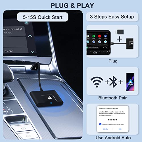Teeran Adaptador automotivo Android sem fio para carros Android com fio de fábrica, Plug & Play, fác
