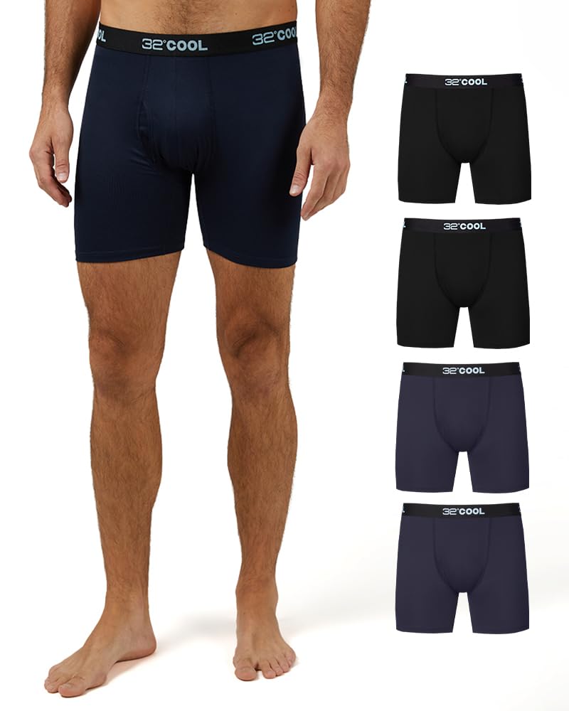 32 Degrees32 DEGREES COOL Mens 4-PACK Quick Dry Performance Boxer Brief With Comfort Elastic Waistband