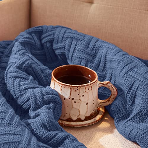 Aormenzy 50X60 Throw Blanket, Soft Cozy Acrylic Throw Blanket, Cable Knit Throw Blanket For Couch Sofa Bed, Stone Blue #TOP3