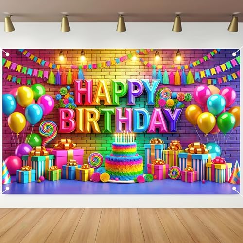Image of BlissYard Rainbow Birthday Decorations 71x43 Inch Decoration | Birthday Party Backdrop with Colorful Balloons for Surprise Parties, Events and Wall Decor
