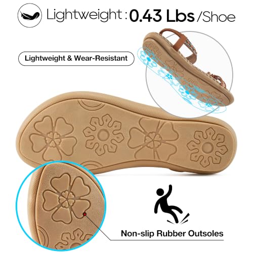 Image of Ablanczoom Flat Sandals for Women Summer: Casual Boho Beaded Toe Ring Dress Shoes - Comfortable Vacation Daily Walking Shoes